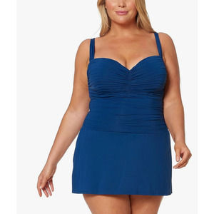 Bleu by Rod Beattie Underwire Ruched One-Piece Swim Dress Swimsuit Navy 18W